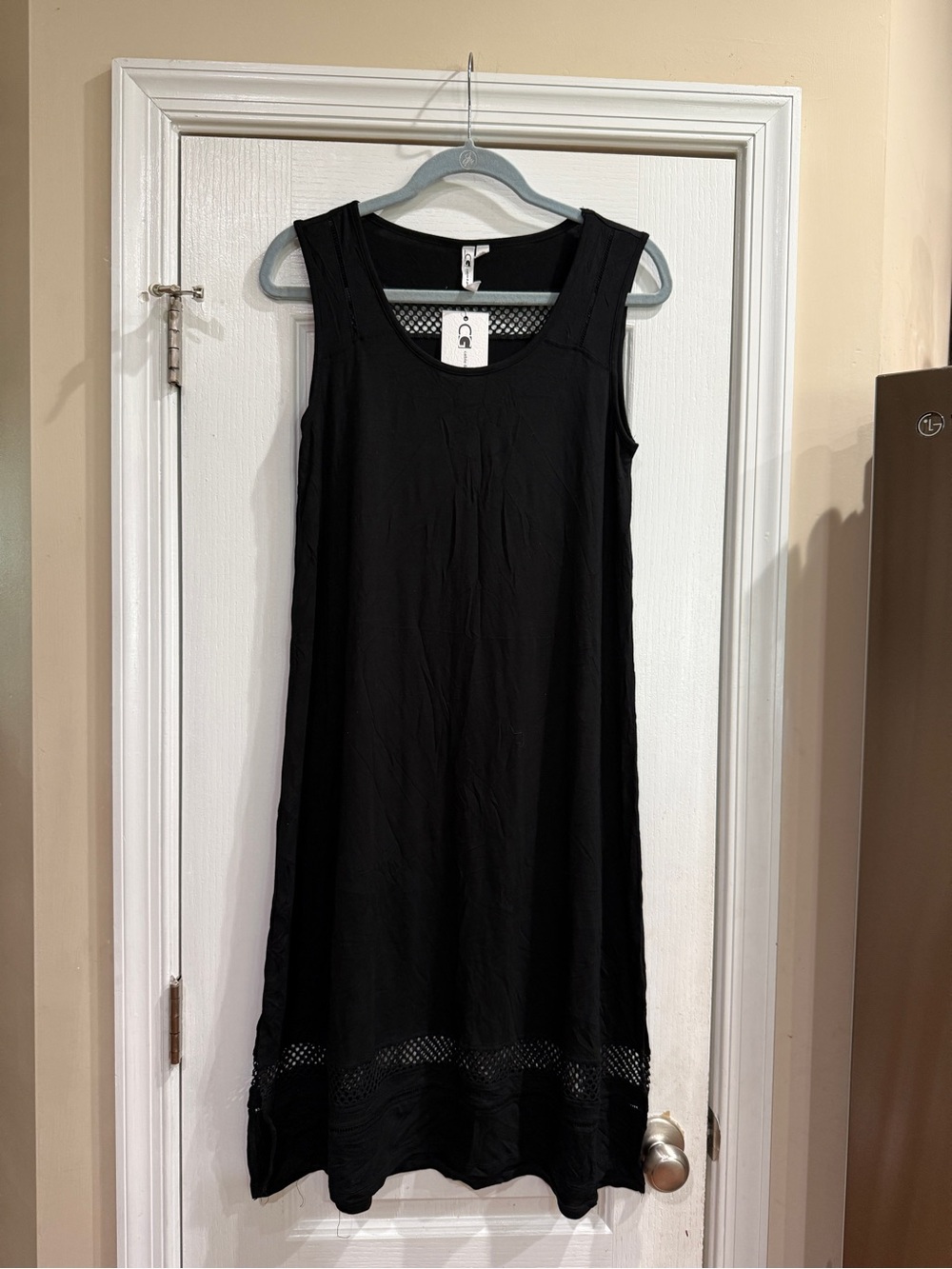 Cable & Gauge Black Sleeveless Midi Dress with Mesh Trim
